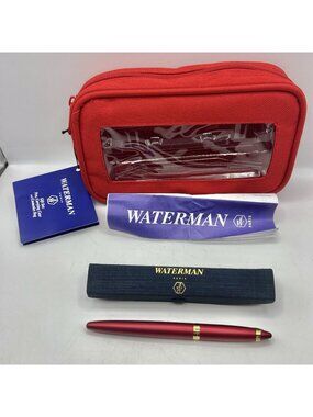 Waterman Paris Red Ballpoint Pen Gold Trim France w Case Gift Set NEW